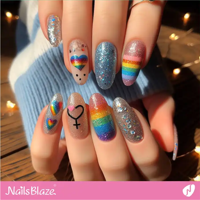 Lesbian Bling Nail Design | Pride | LGBTQIA2S+ Nails - NB2075